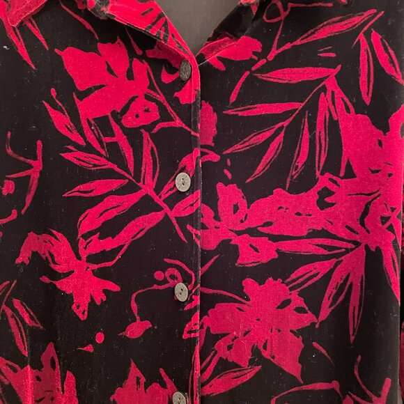 Vintage Kathie Lee Collection Burgundy & Black Button-Down Velour Blouse Small - Picture 3 of 4